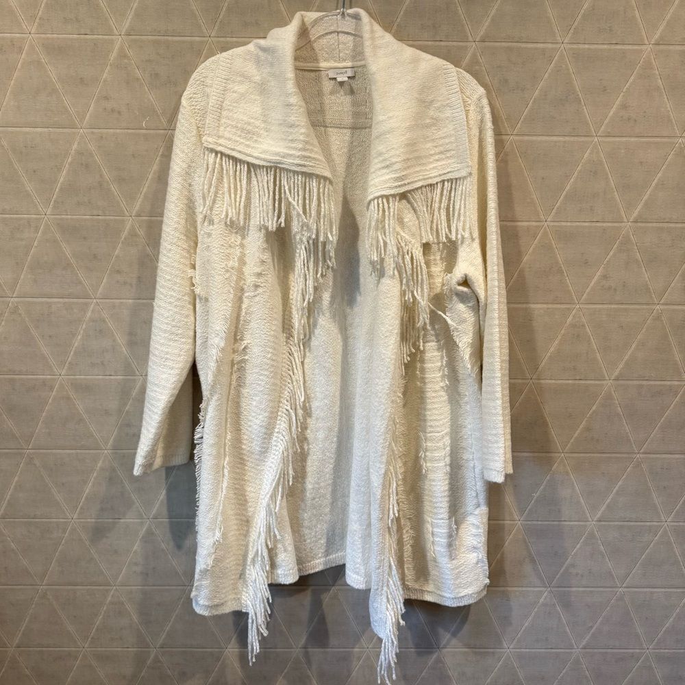 J. Jill White Woven Fringe Boho Cardigan XL